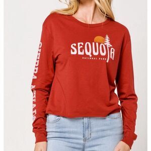 FULL‎ TILLY Women XS Red Sequoia National Park Cropped Tee Long Sleeves Nevada